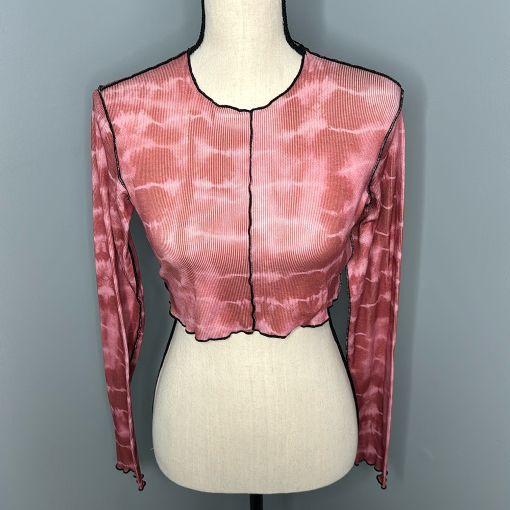 ***Adika Women’s Pink Tie Dye Long Sleeve Crop Top Sz S